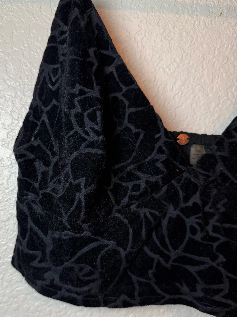 Free People One Carrie Flocked Velvet Bralette Black Size Small
